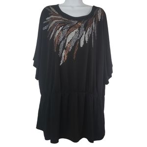 Added Dimensions Women's Top Shirt Size 2XL Black Short Sleeve Studded